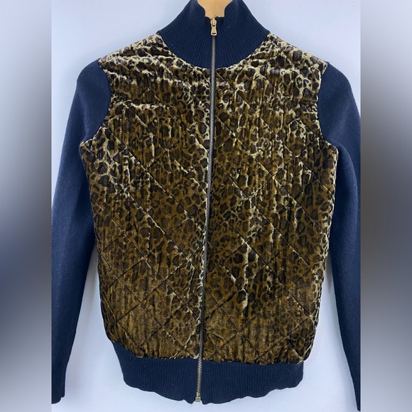 Lauren Ralph Lauren Leopard-Printed Quilted Velvet Velour Black Wool Jacket Sz S - Picture 2 of 8